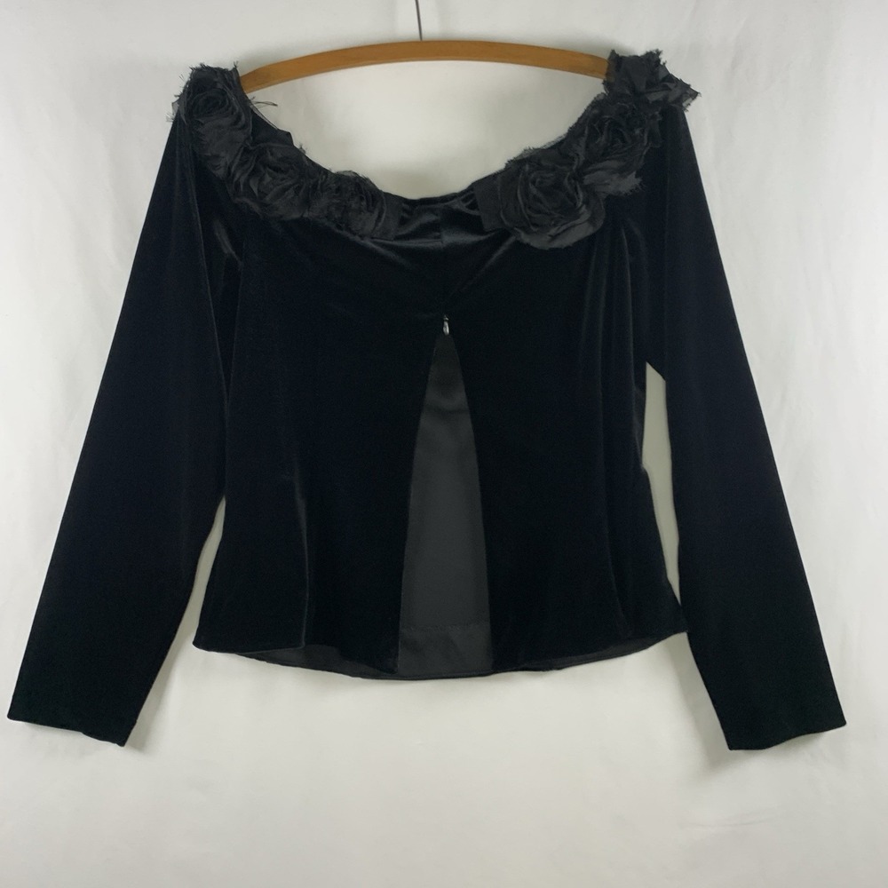 VTG 90s Womens Y2K Dark Romantic Rosette Velvet Evening Top Size L Holiday - Picture 4 of 14